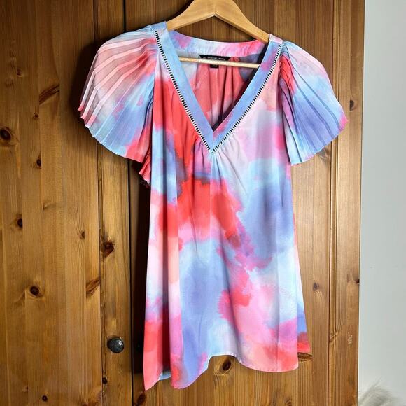 NWT Rachel Zoe Marble Tie Dye Ombré Blouse Size 1X Flutter Sleeve Artsy Fun - Picture 1 of 6